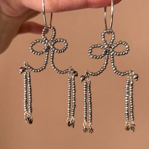 Silver beaded motif earrings